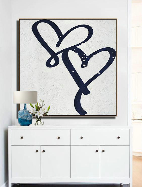 Handmade Painting Large Abstract Art,Hand Painted Navy Minimalist Painting On Canvas,Large Wall Art Home Decor